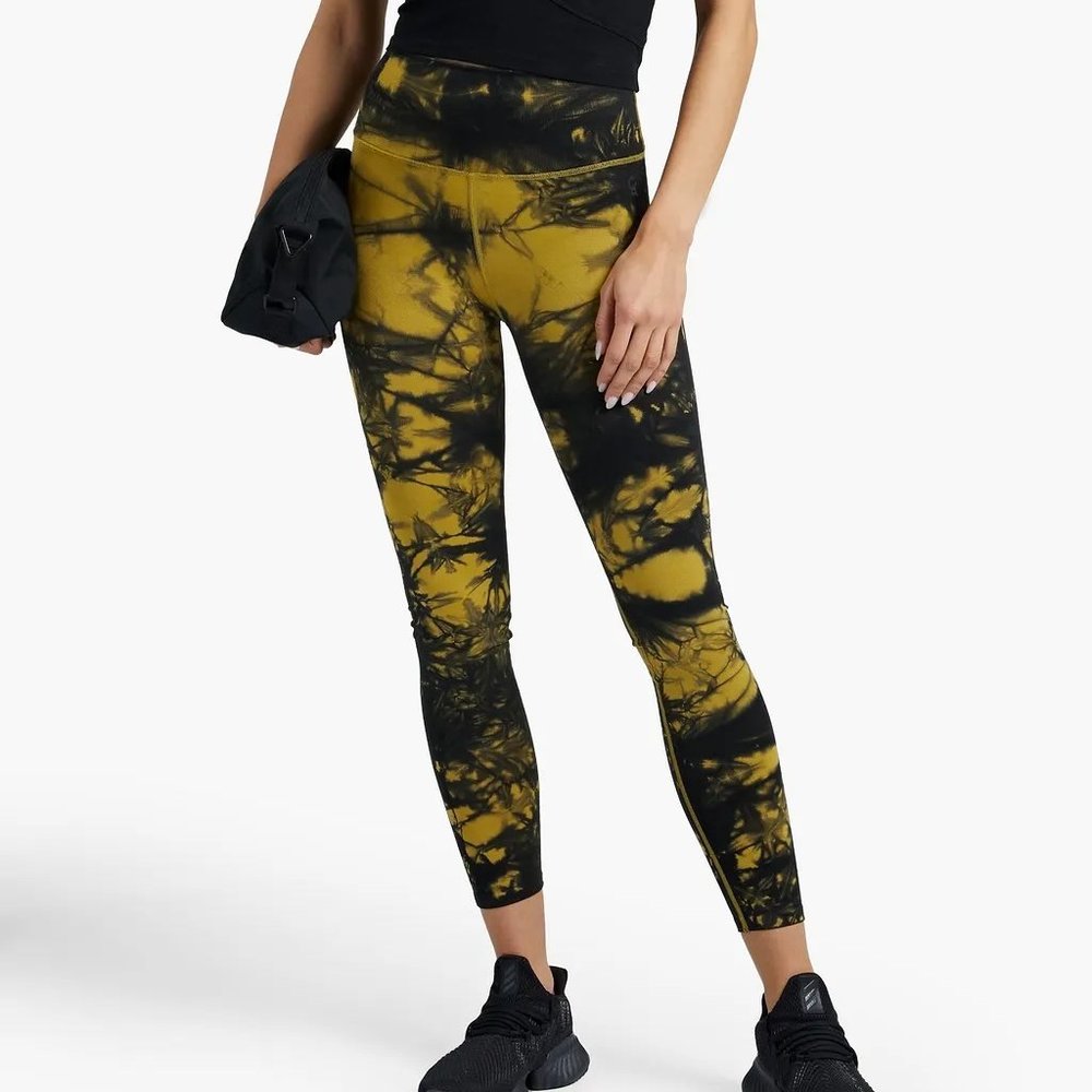 GOOD AMERICAN Tie Dye Leggings sz 1/2 Golden Olive mustard/black